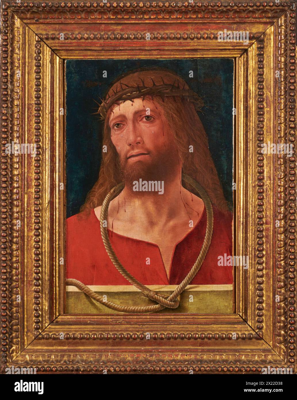 Christ couronné d'épines, c1479-80. Jésus est représenté avec une corde nouée autour de son cou et une couronne d'épines sur sa tête, des larmes et du sang coulant sur son visage. Cette image frappante et emblématique était destinée à encourager la méditation sur la souffrance du Christ&#x2019;s, rappelant sa moquerie et ses abus aux mains des soldats romains. Banque D'Images