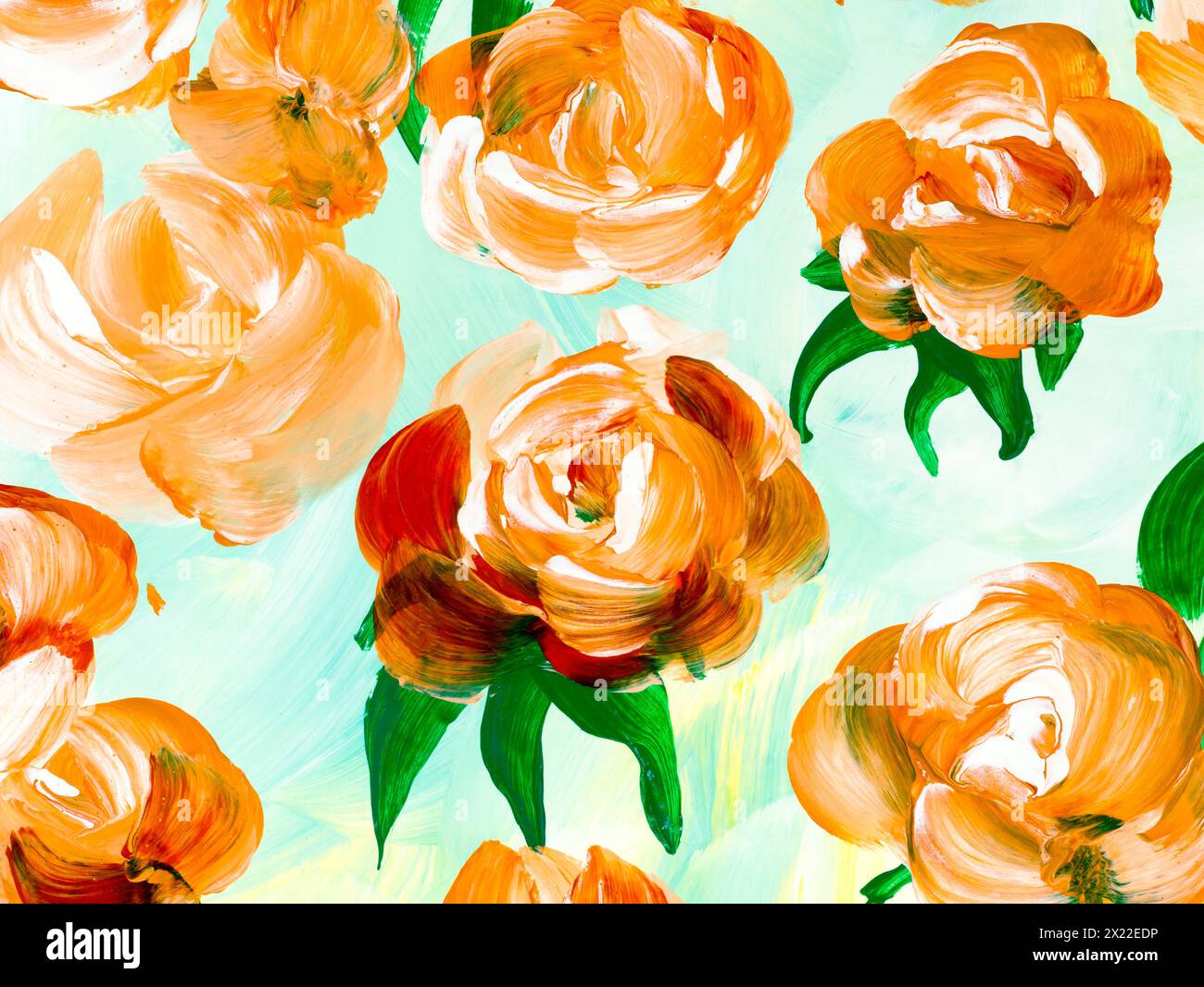 Fleurs oranges abstraites, original dessiné à la main, style impressionniste, texture de couleur, coups de pinceau de peinture, fond d'art. Moderne Ar. Contemporain Banque D'Images