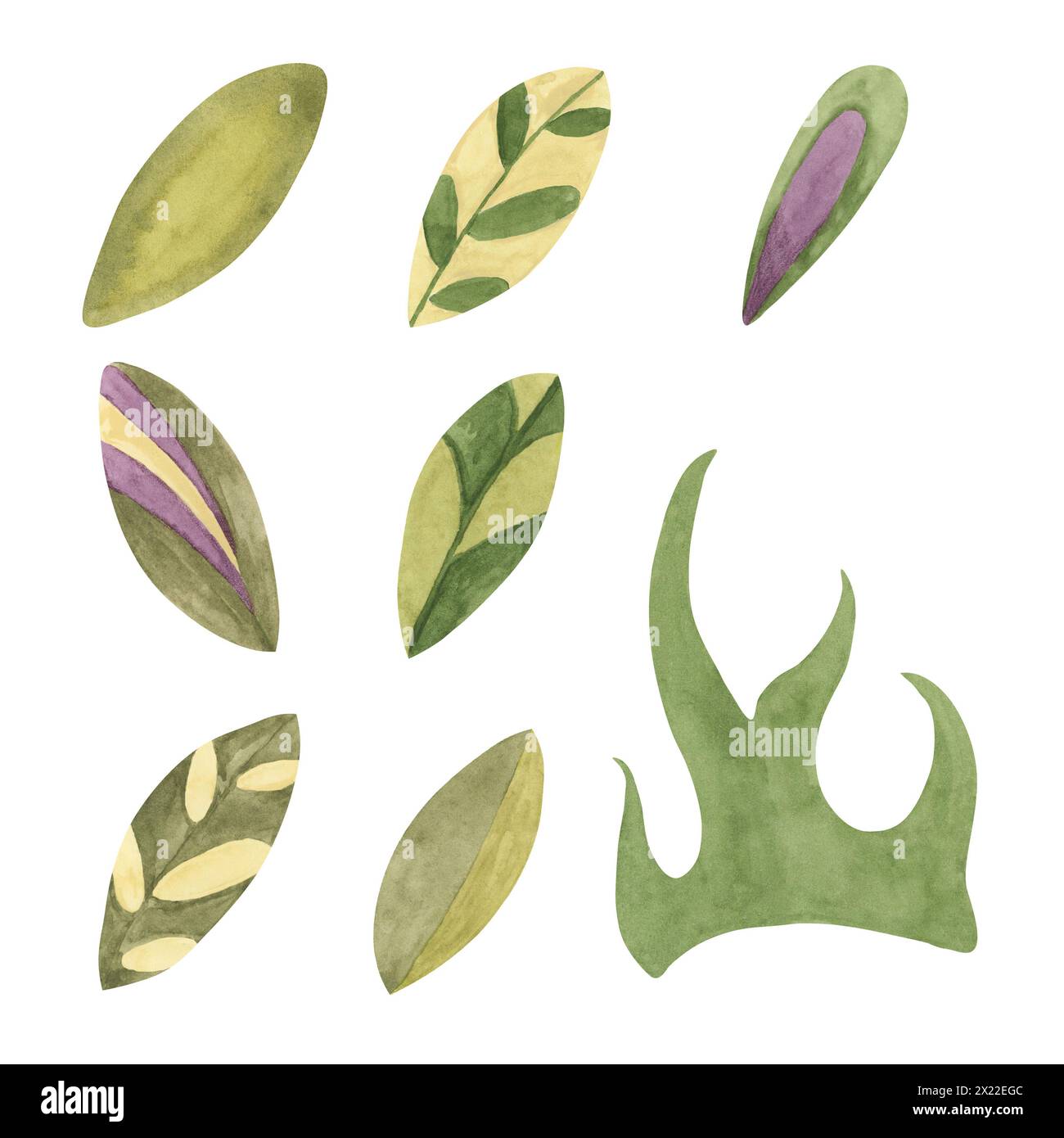 Feuilles rétro dans le style abstrait minimaliste des années 70. Hippie boho indie clipart. Illustration de Marguerite groovy aquarelle pour autocollants de puissance de fleur, conceptions nostalgiques, flyers, impression, citations, style dessin animé Banque D'Images