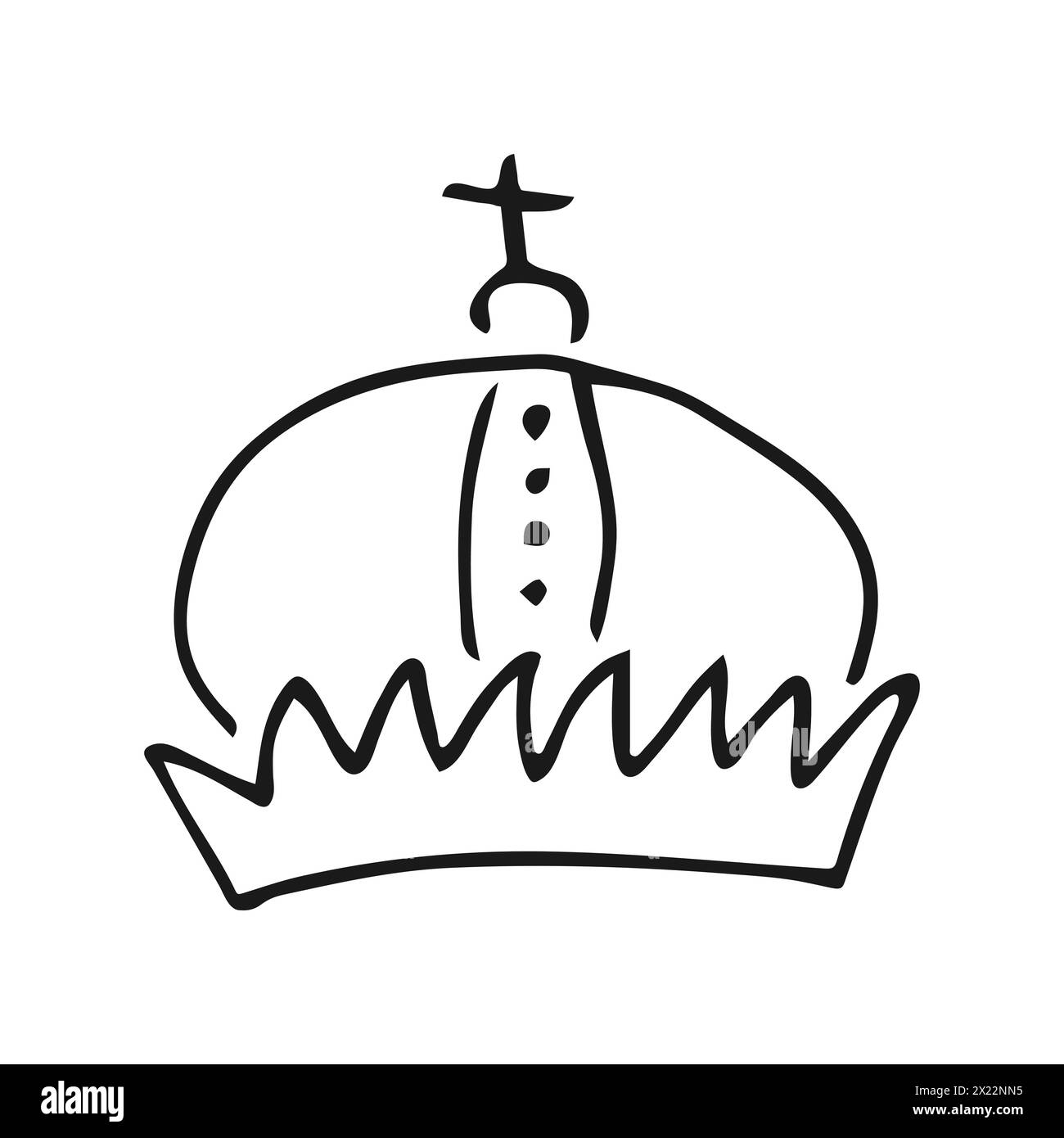 Couronne dessinée à la main. Simple croquis de graffiti reine ou couronne de roi. Couronnement impérial royal et symbole monarque. Pinceau noir doodle isolé sur fond blanc Illustration de Vecteur