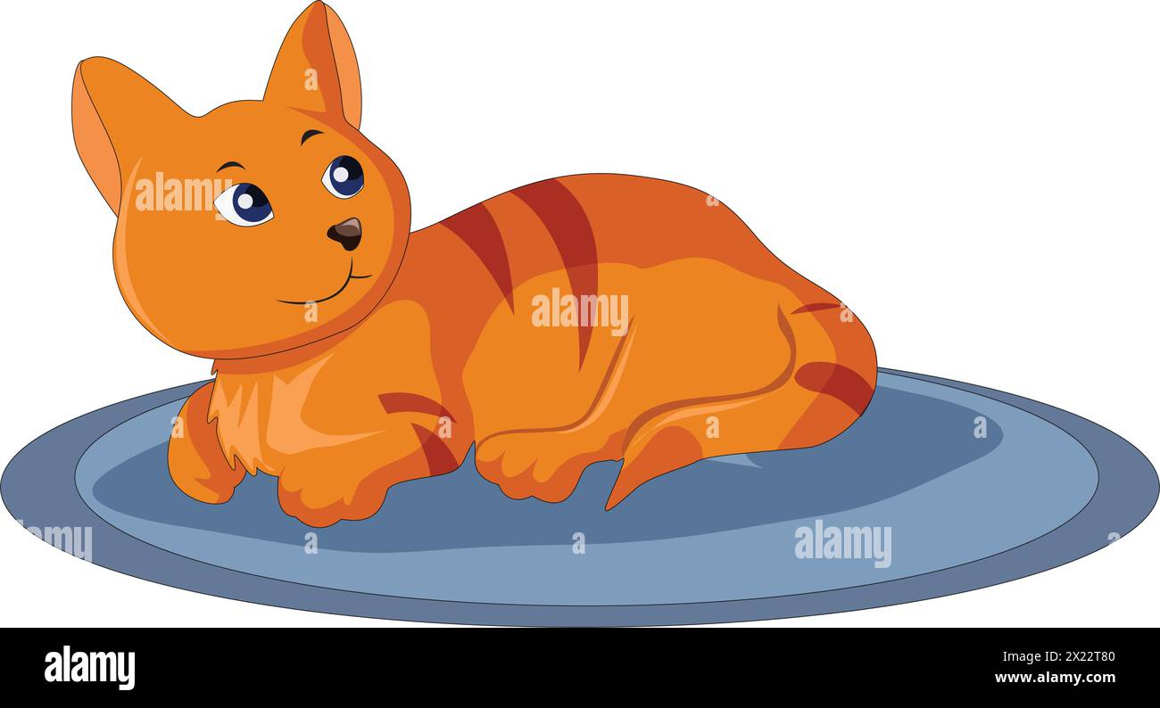 Chat mignon assis sur une illustration vectorielle de tapis Illustration de Vecteur