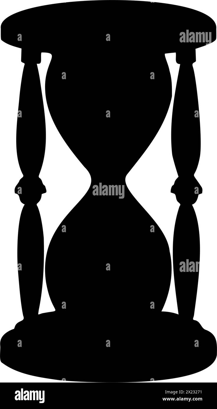 Vecteur de sablier Silhouette. Illustration de Sandglass antique peint par des encres noires sur fond isolé. Dessin d'une horloge de sable pour icône ou logo. Gravure du sablier rétro. Gravure du minuteur. Illustration de Vecteur