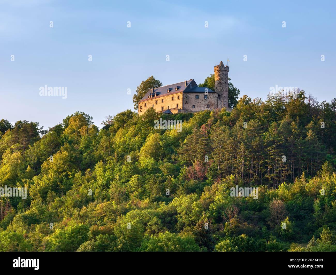 Château de Greifenstein dans la lumière du soir, Bad Blankenburg, Thuringe, Allemagne Banque D'Images