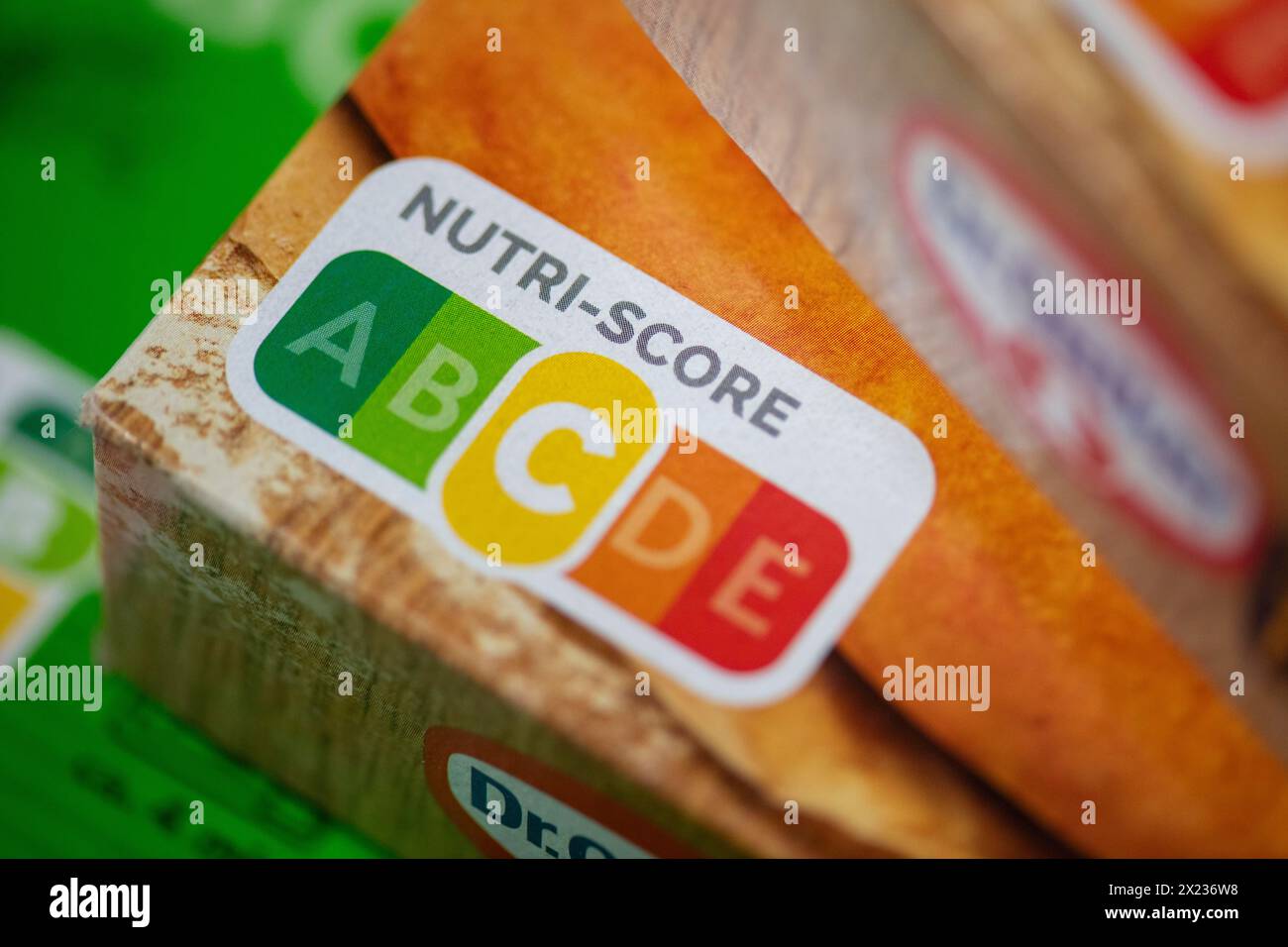 Label NUTRI-SCORE, système d'étiquetage nutritionnel, feu de signalisation alimentaire, Bade-Wuerttemberg, Allemagne Banque D'Images