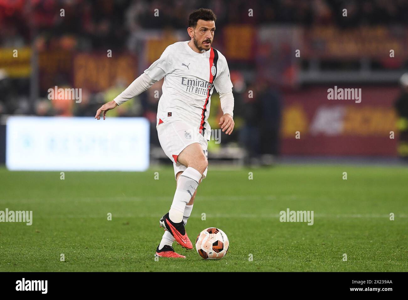 Alessandro Florenzi de l'AC Milan lors du match de football de l'Europa League entre L'AS Roma et l'AC Milan au stade Olimpico à Rome (Italie), le 18 avril 2024. Banque D'Images