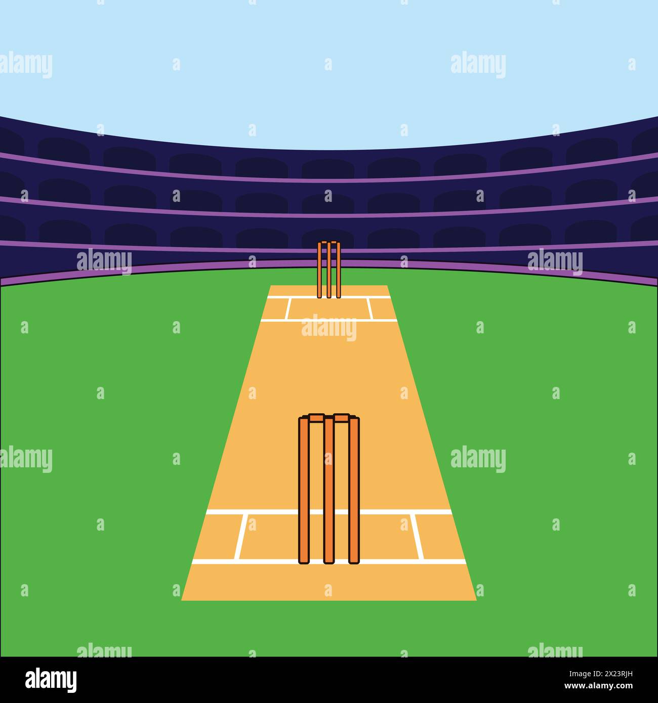 Cricket Pitch Icons vecteur d'illustration de stade de cricket Vector Cricket Sports Illustration de Vecteur