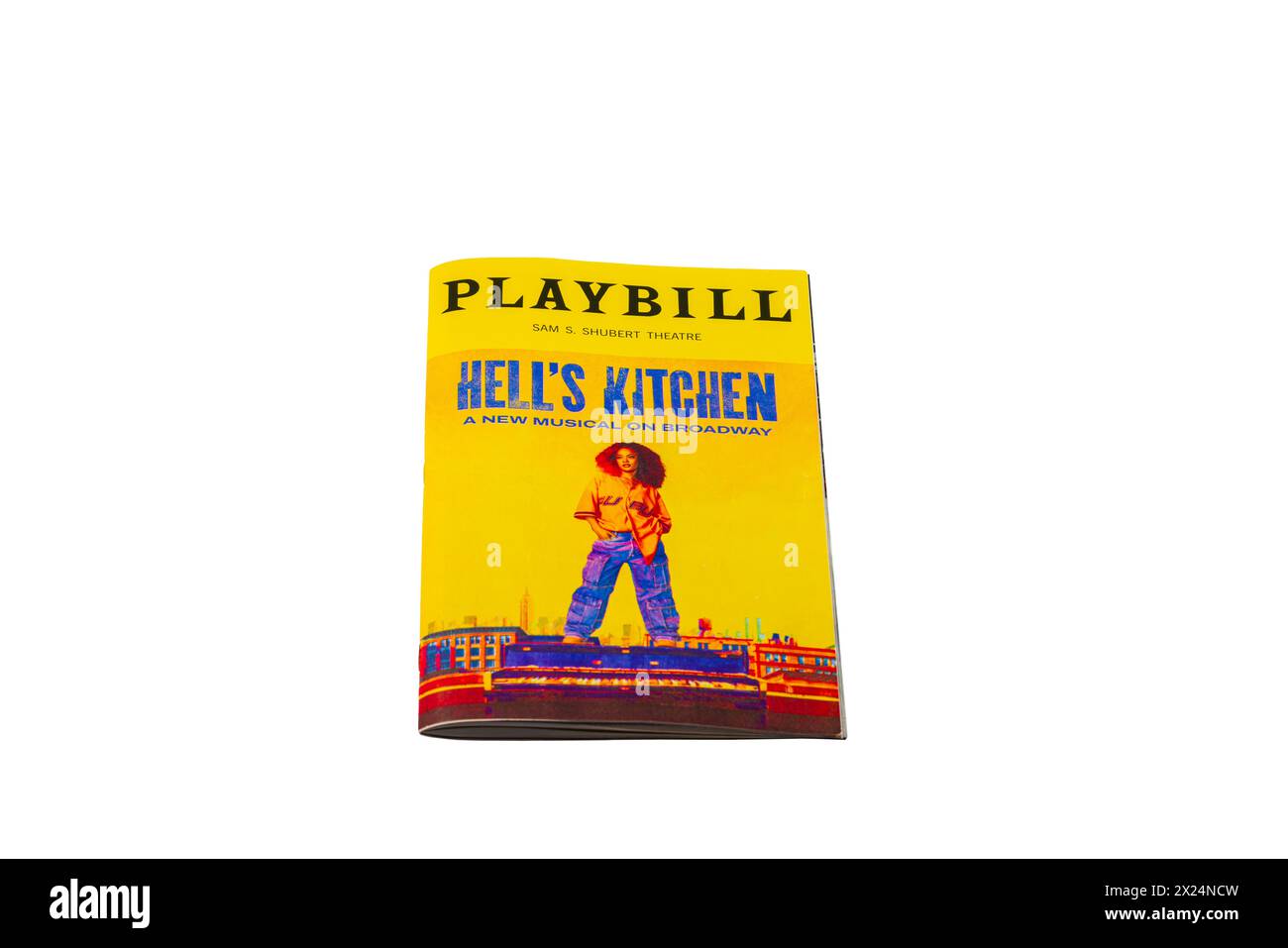 Vue rapprochée du livret Playbill du Shubert Theater de Broadway, présentant la publicité pour la première de la nouvelle comédie musicale « Hell's Kitchen », Banque D'Images
