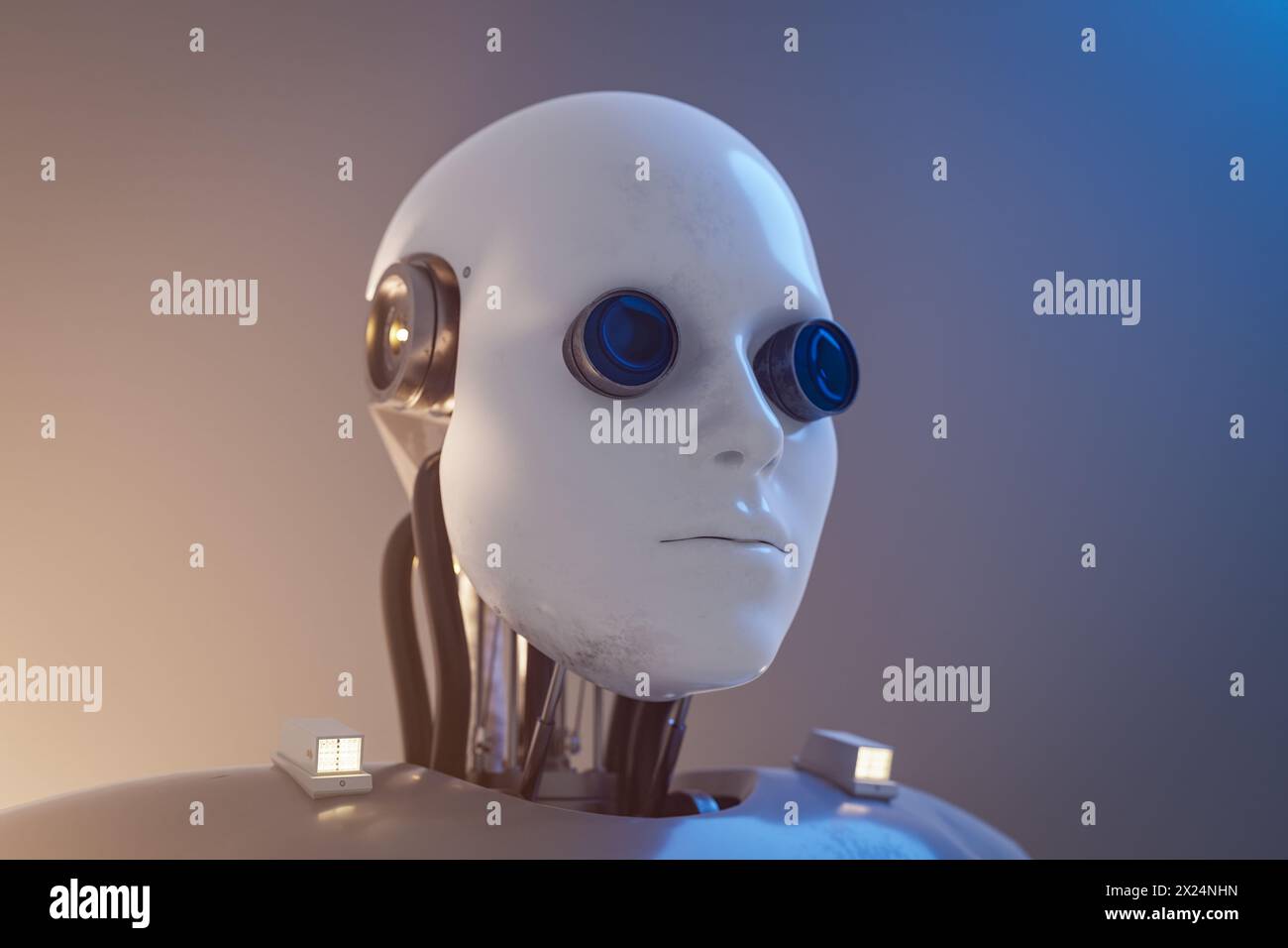 Visage de concept de robot humanoïde AI. rendu 3d. Banque D'Images