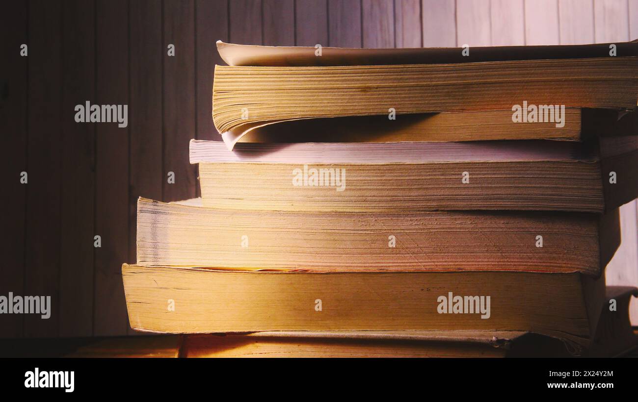 Vieux livres photographiés avec un éclairage naturel Banque D'Images