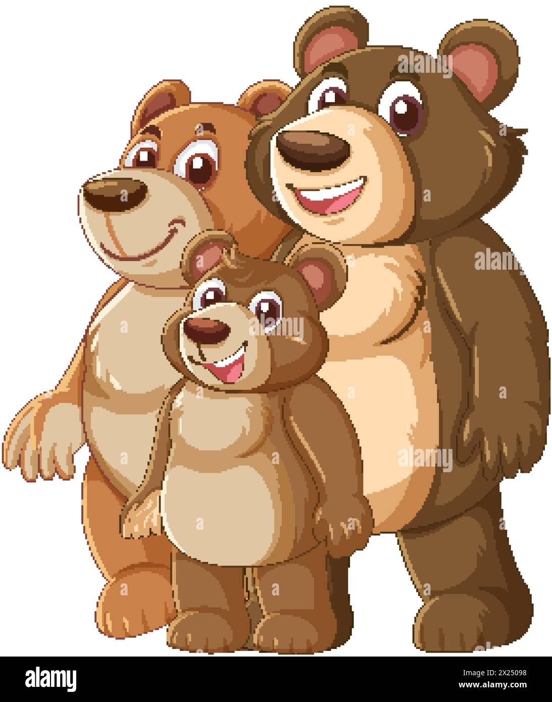 Trois ours de dessin animé souriant ensemble dans un groupe. Illustration de Vecteur