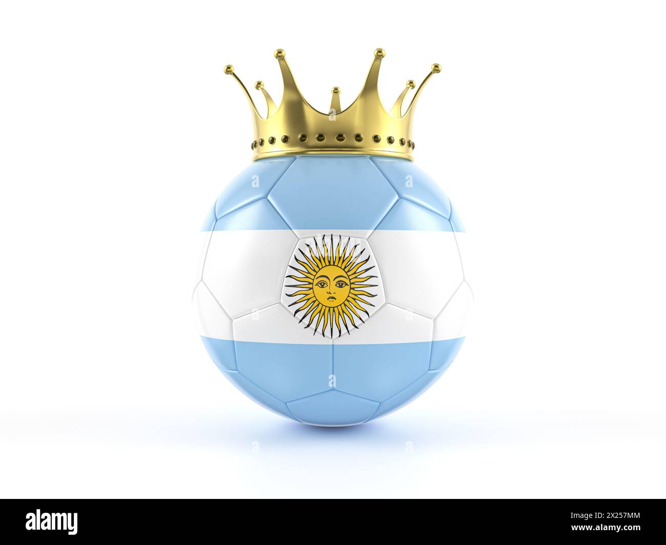Argentine drapeau ballon de football avec couronne sur fond blanc. illustration 3d. Banque D'Images