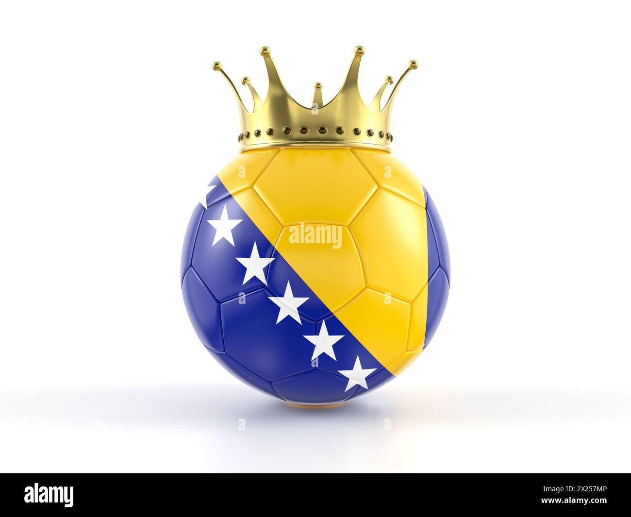 Ballon de football drapeau de Bosnie avec couronne sur fond blanc. illustration 3d. Banque D'Images