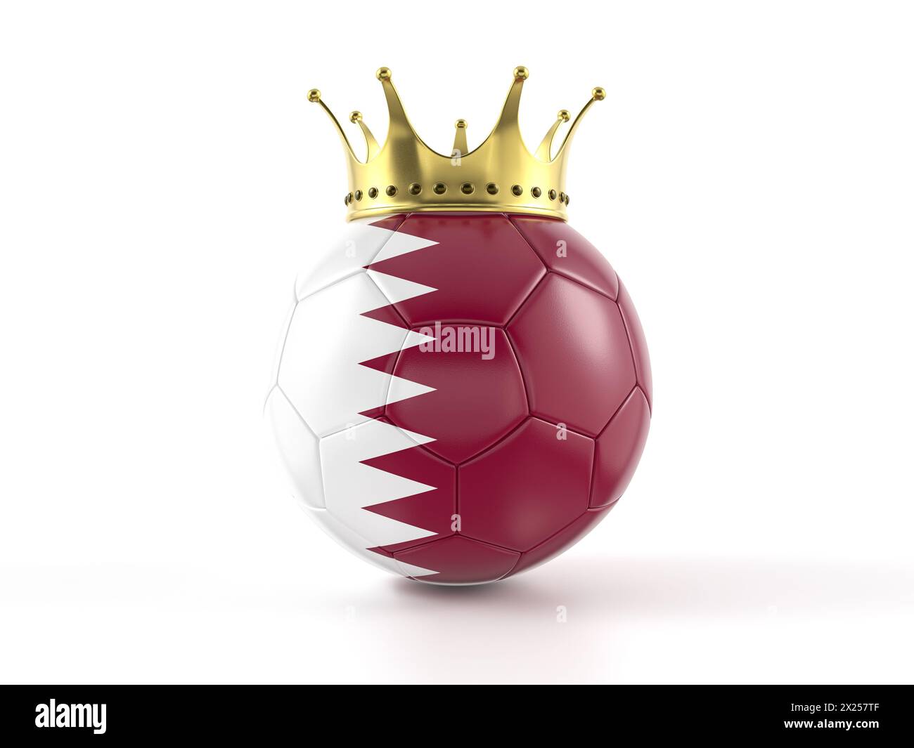 Qatar drapeau ballon de football avec couronne sur fond blanc. illustration 3d. Banque D'Images