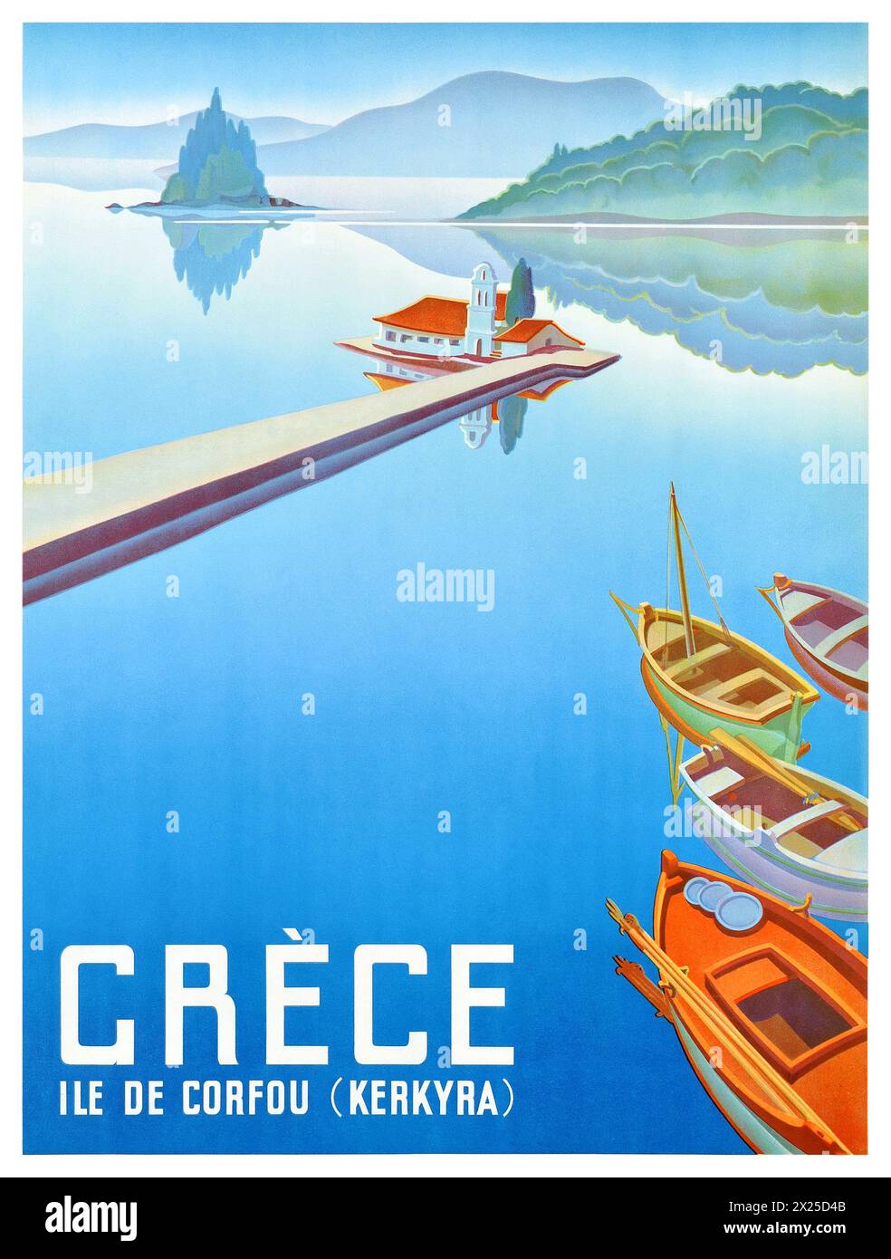 Grèce, île de Corfou. Artiste unknonw. Affiche publiée en 1949 en Grèce. Banque D'Images