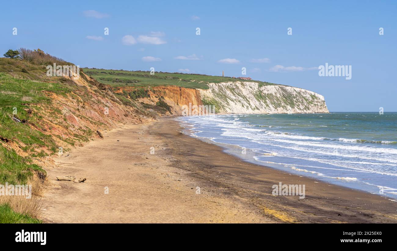 Soirée sur la côte de la Manche près de Yaverland sur l'île de Wight, Angleterre, Royaume-Uni Banque D'Images