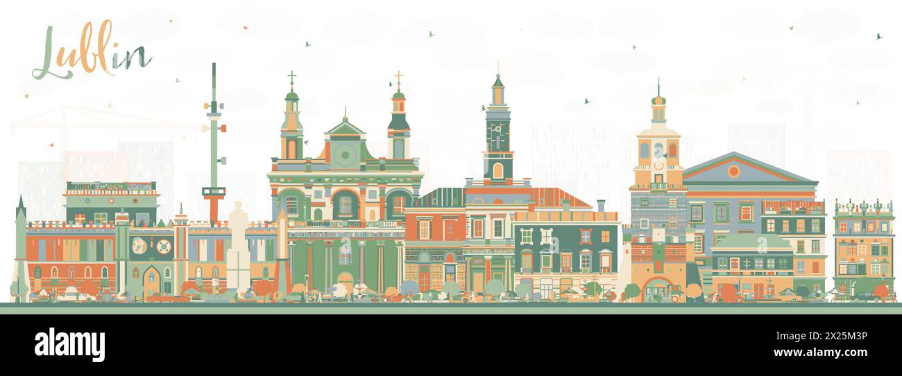 Lublin Pologne skyline avec des bâtiments de couleur. Illustration vectorielle. Paysage urbain de Lublin avec des points de repère. Voyage d'affaires et concept de tourisme avec moderne Illustration de Vecteur