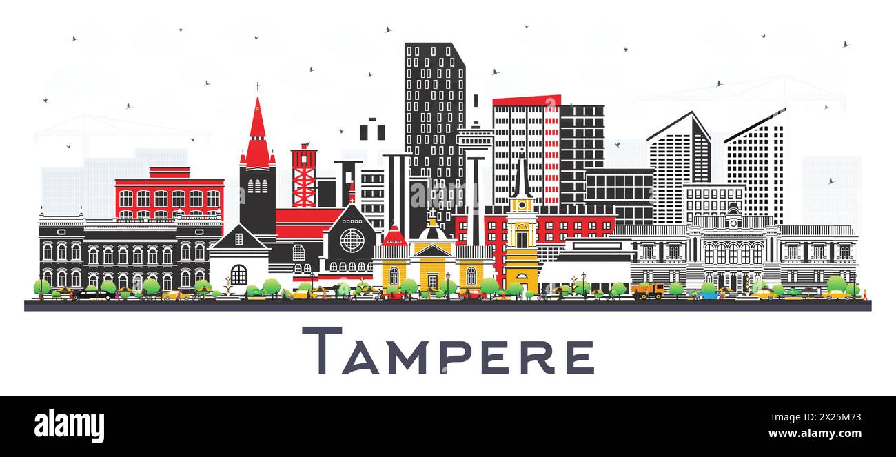 Tampere Finland skyline avec des bâtiments de couleur isolés sur blanc. Illustration vectorielle. Paysage urbain de Tampere avec des monuments. Voyages d'affaires et touris Illustration de Vecteur