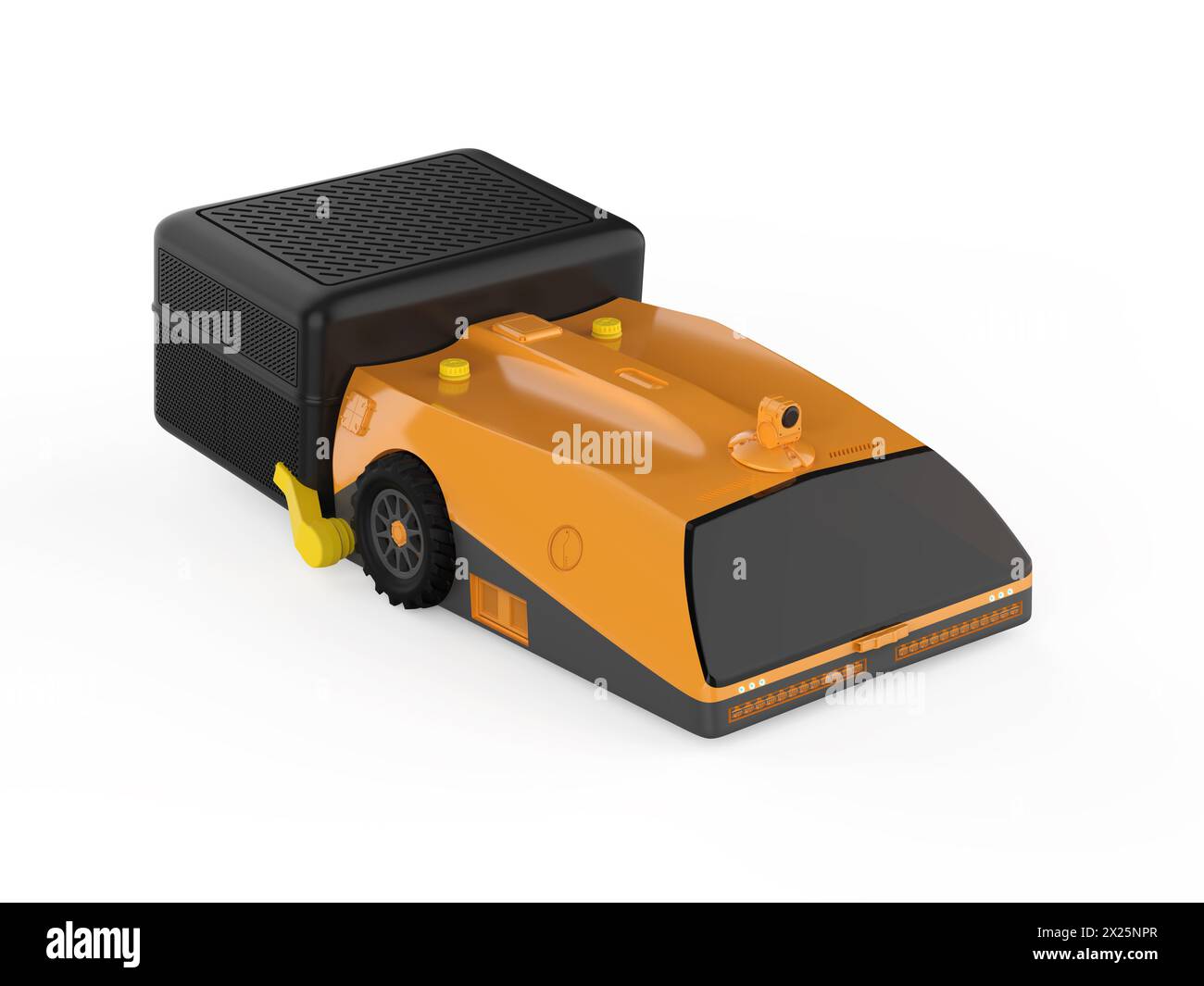 robot tondeuse à gazon d'automatisation de rendu 3d ou coupe-herbe électrique pour l'entretien de la pelouse sur fond blanc Banque D'Images