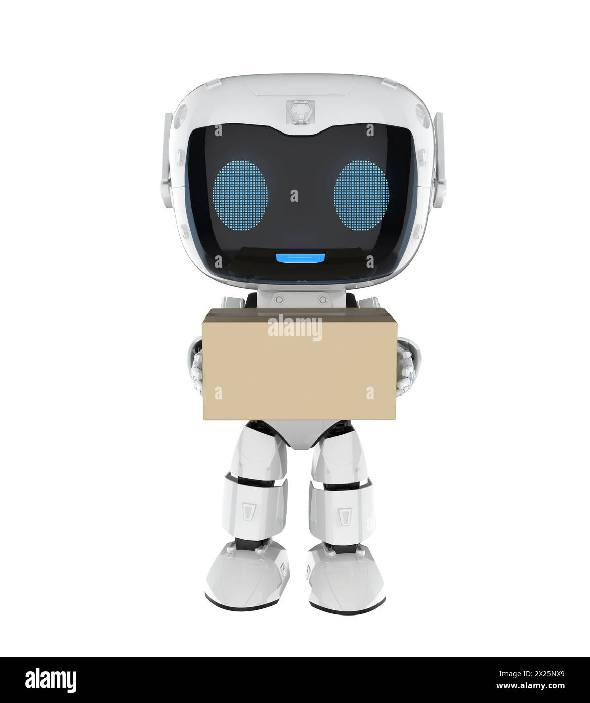 Concept logistique intelligent avec le robot de livraison blanc de rendu 3d envoyer la boîte de colis Banque D'Images