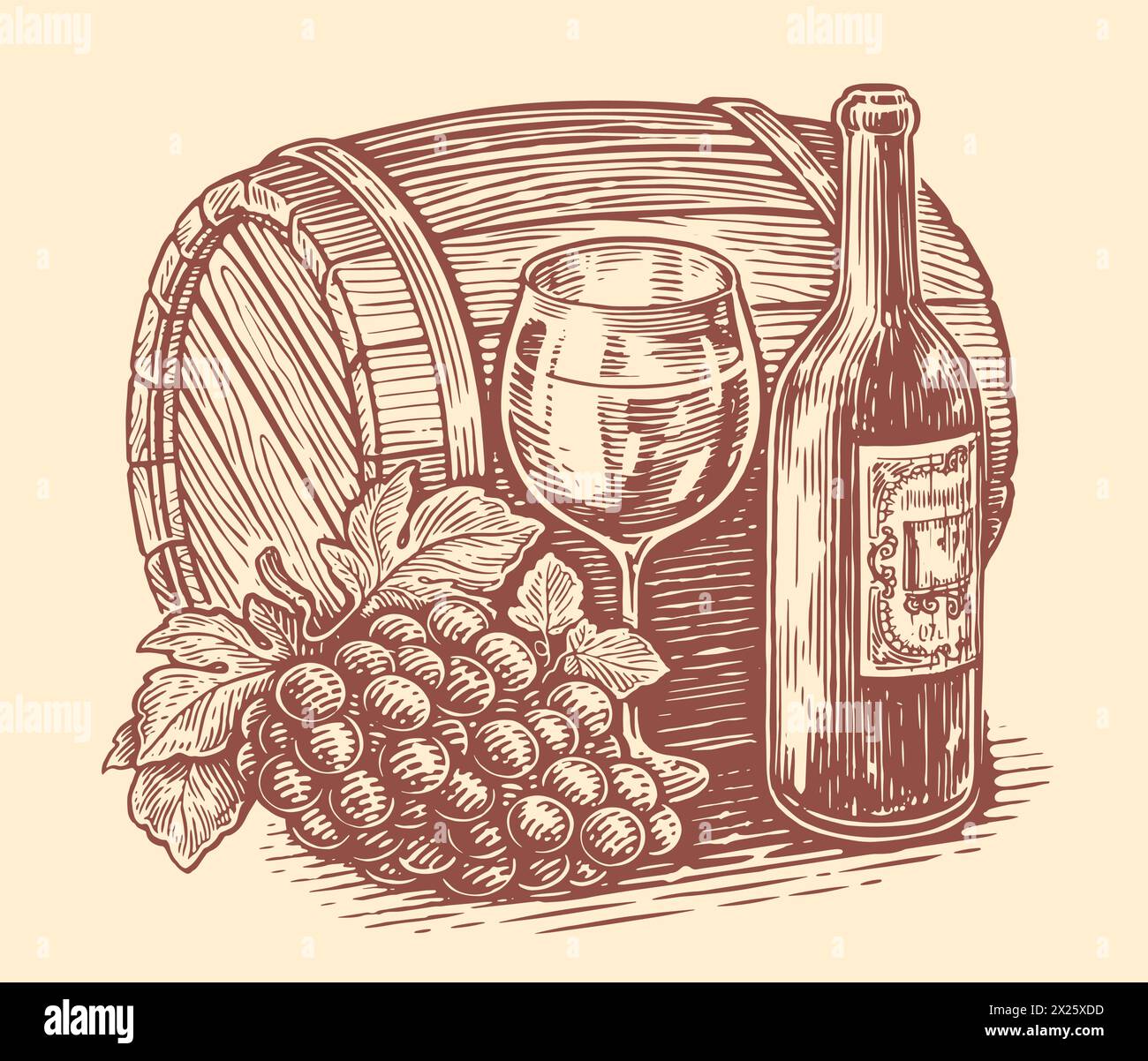 Concept de boisson au vin. Illustration vectorielle vintage dessinée à la main. Cave, vignoble Illustration de Vecteur