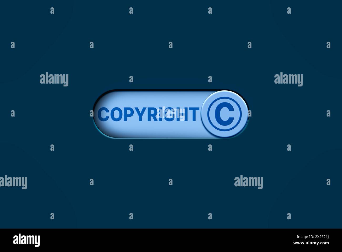 Bouton bleu numérique 3D pour allumer. Concept de copyright et logo de propriété intellectuelle. Banque D'Images