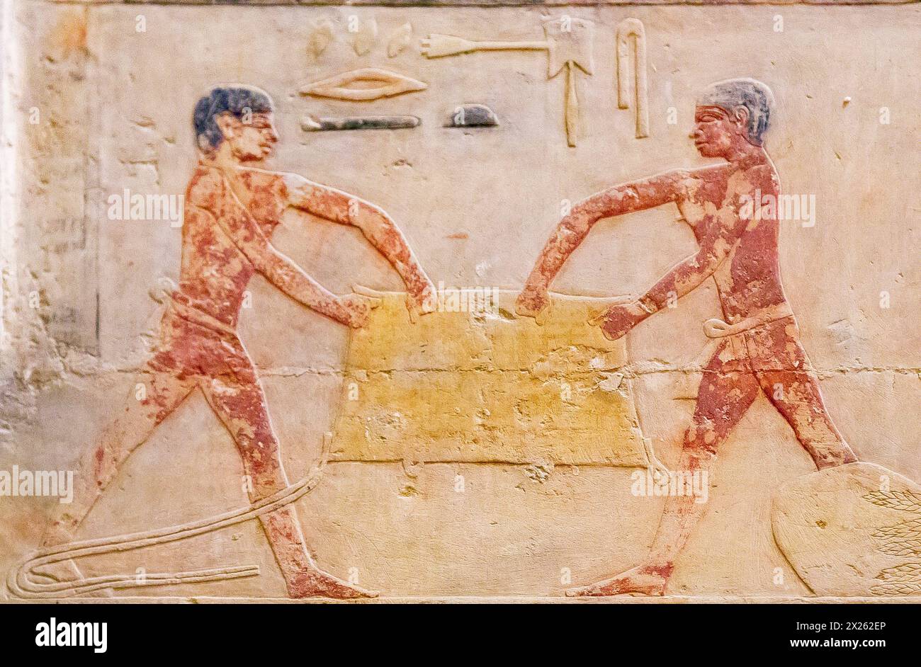Egypte, Saqqara, tombeau de Ty, agriculture : secouer le sac de céréales. Banque D'Images