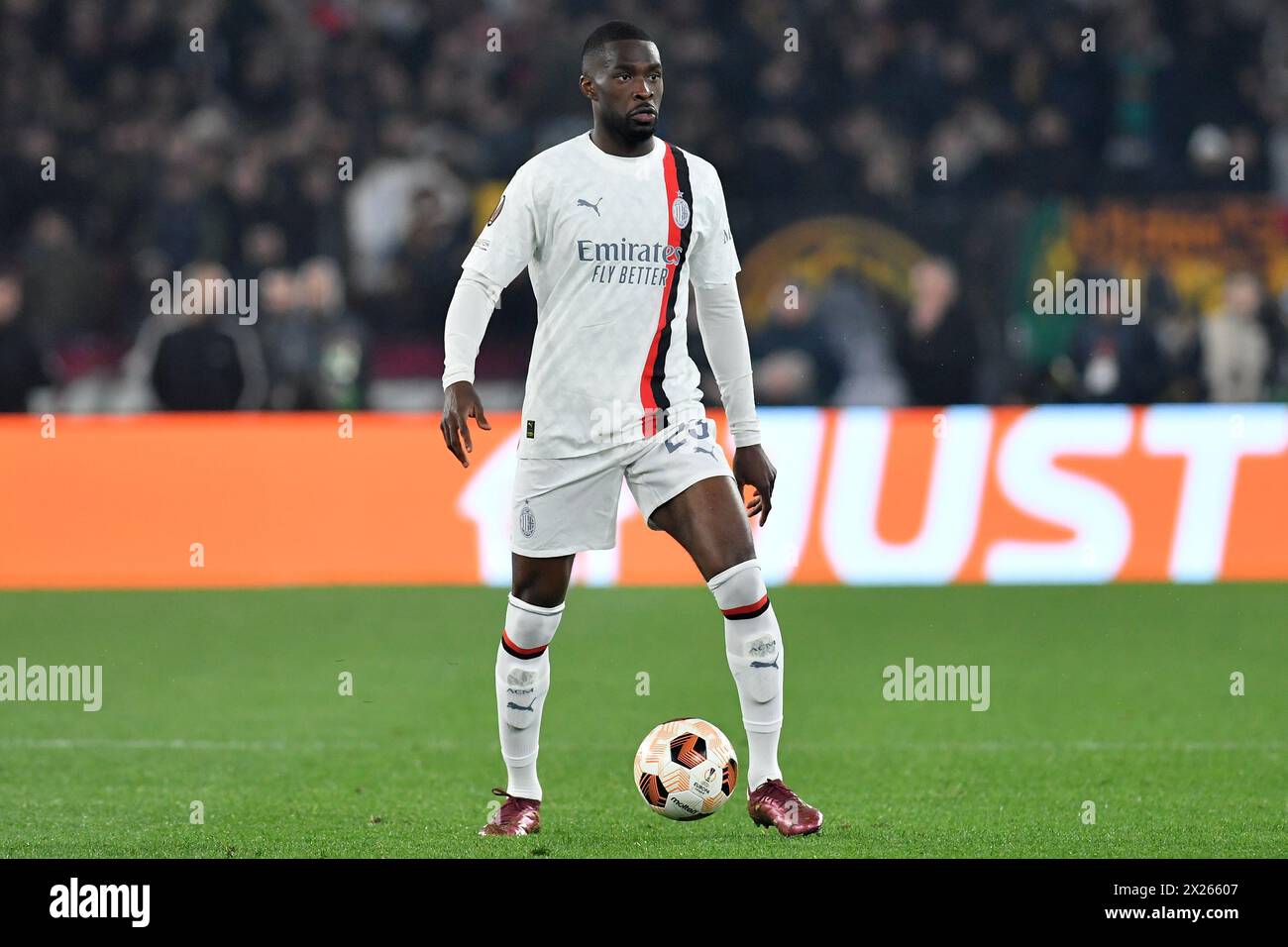 Fikayo Tomori de l'AC Milan en action lors du match de deuxième match de quart de finale de l'UEFA Europa League EN TANT QUE Roma vs Milan au stade Olimpico. Score final Roma 2;1 Milan Banque D'Images