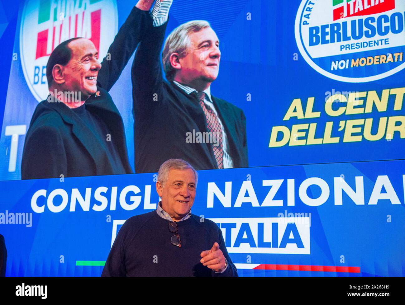 Roma, Italie. 20 avril 2024. Consiglio Nazionale Forza Italia al Hotel Parco dei Principi Roma. Nella foto il Segretario Antonio Tajani - Roma, Italia - Sabato 20 Aprile 2024 (foto Valentina Stefanelli/LaPresse) Forza Italia Conseil National à l'Hôtel Parco dei Principi Rome. Sur la photo, le secrétaire Antonio Tajani lors de son discours et de l'annonce de sa candidature aux élections européennes - Rome, Italie - samedi 20 avril 2024 (photo Valentina Stefanelli/LaPresse) crédit : LaPresse/Alamy Live News Banque D'Images