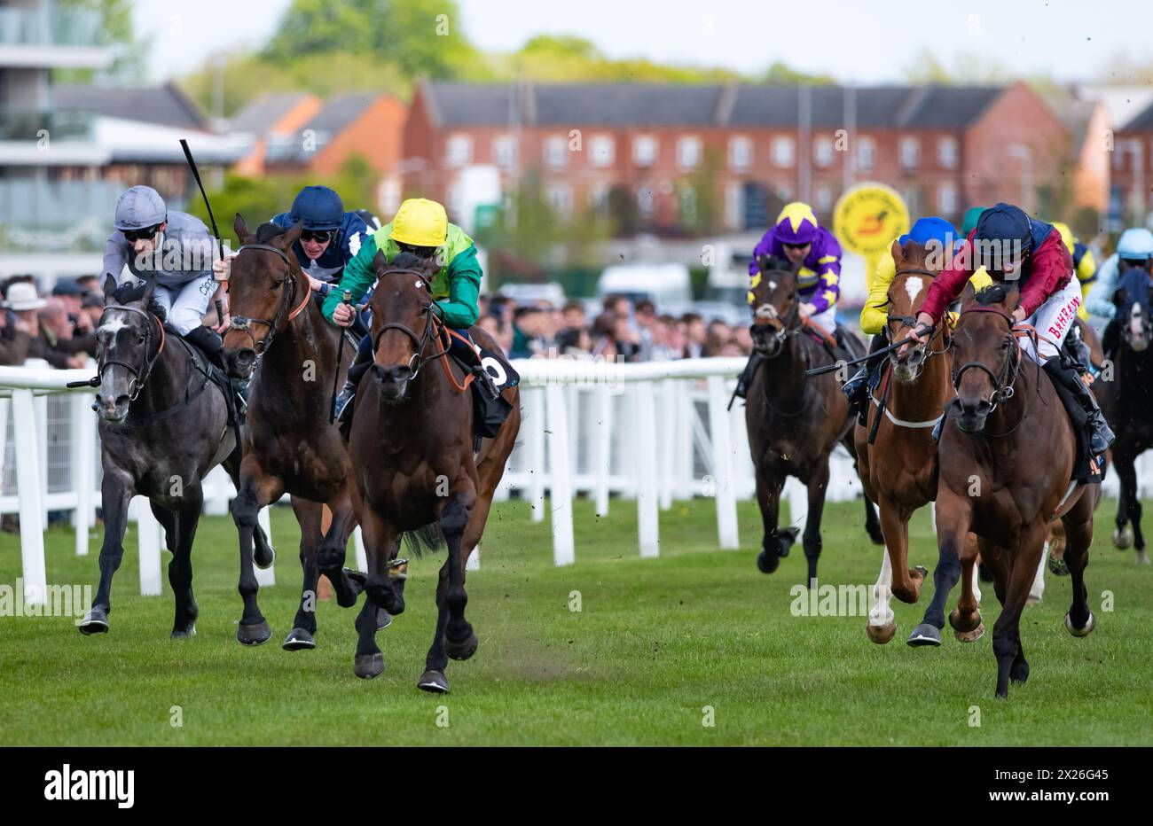 Metal Merchant et David probert remportent le prix OLBG Spring Cup handicap Stakes pour l’entraîneur Jack Channon et les propriétaires Recycled Products Limited & Partner. Crédit JTW Equine images / Alamy Live News Banque D'Images