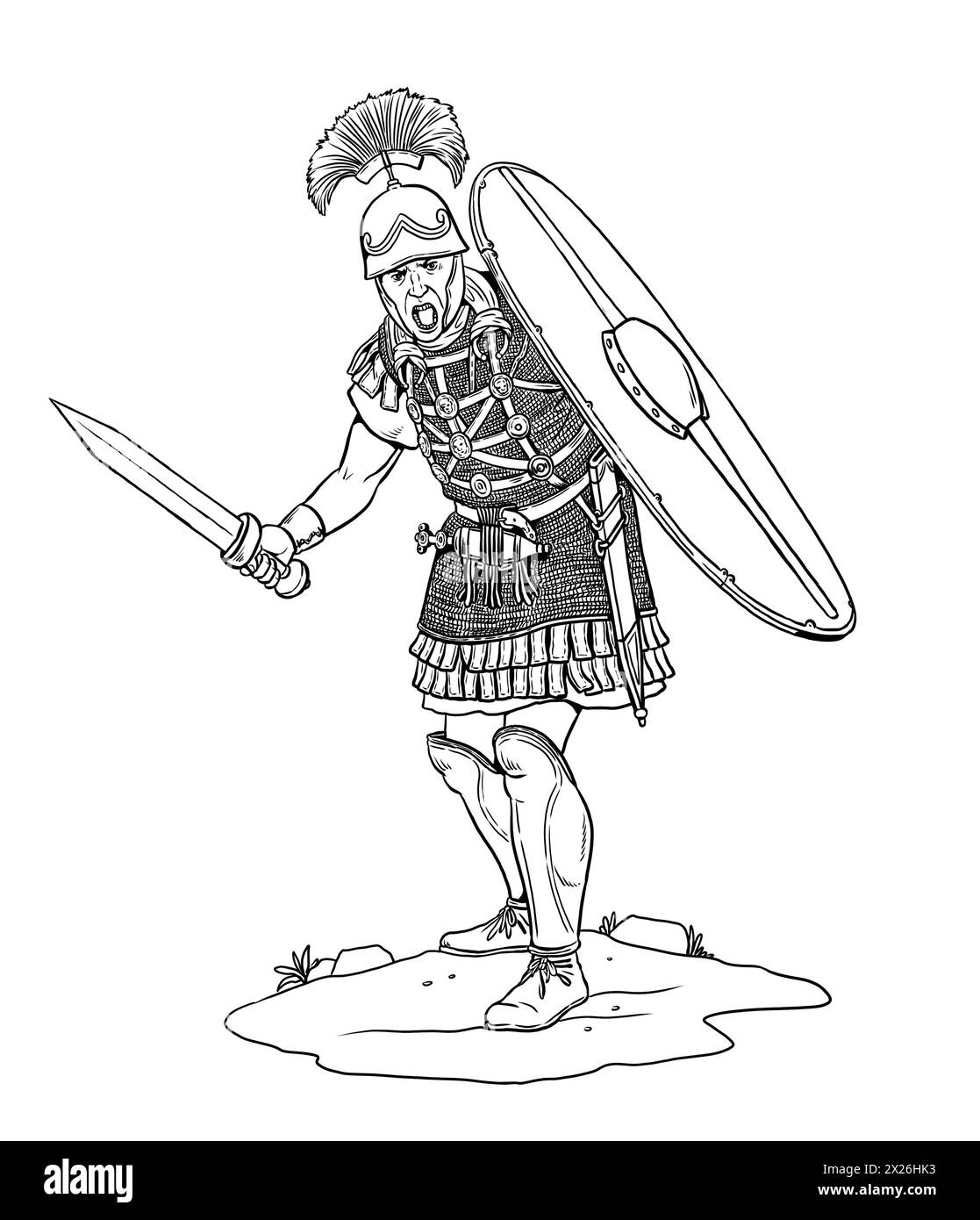 Centurion romain attaquant. Dessin historique d'un légionnaire romain Banque D'Images