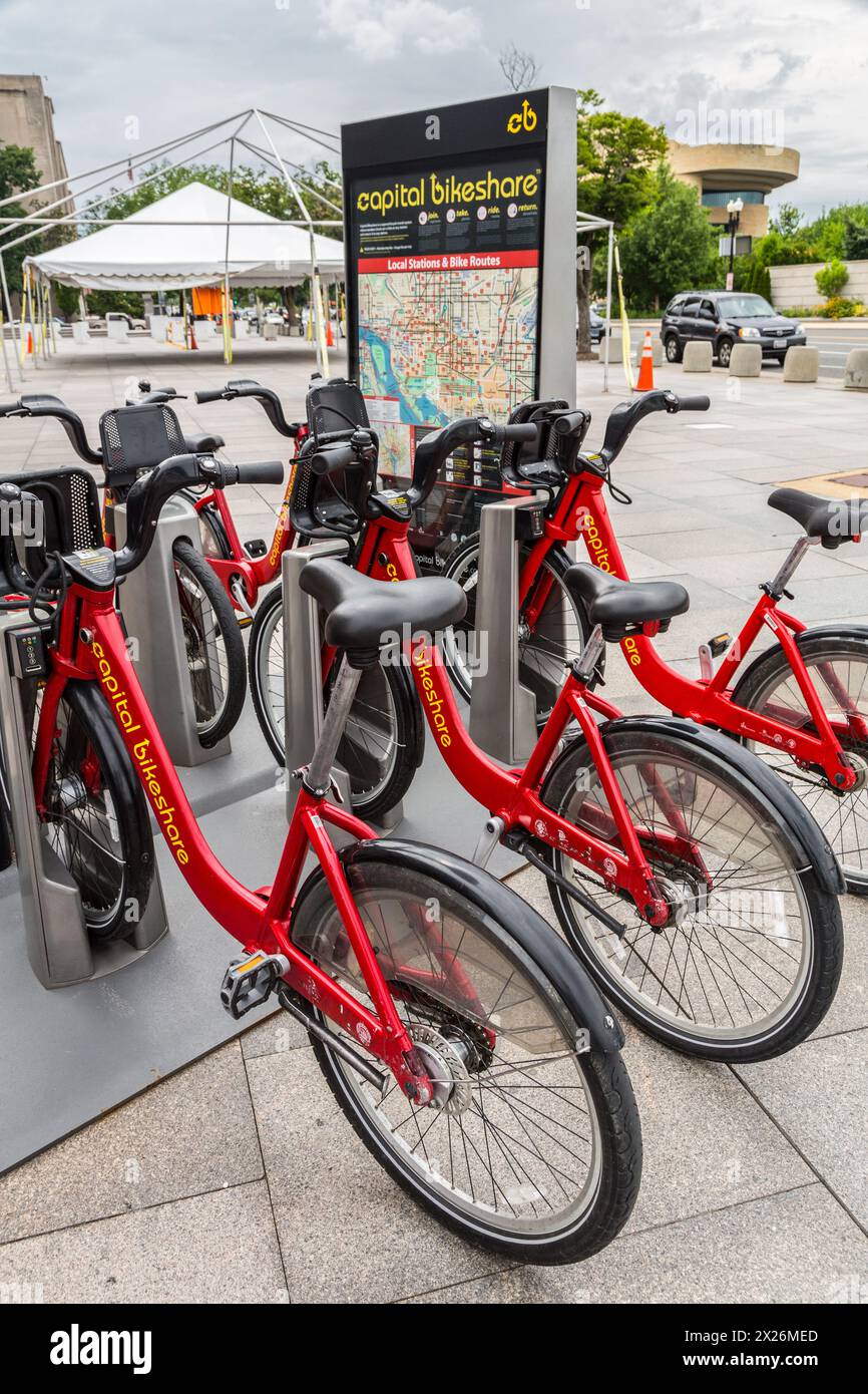 Washington, D.C. (États-Unis). Stand Capital Bikeshare. Banque D'Images