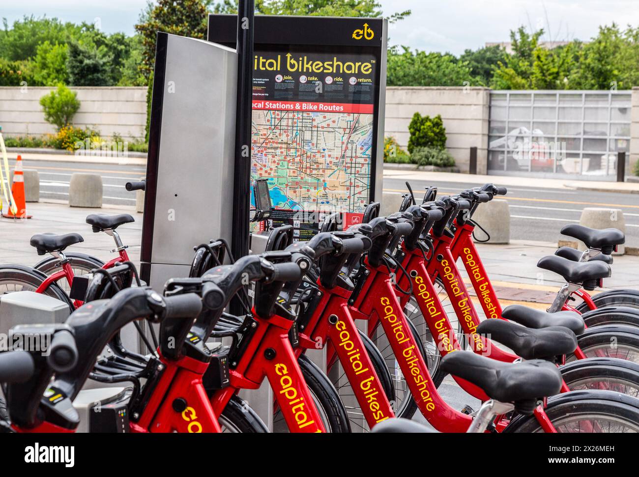 Washington, D.C. (États-Unis). Stand Capital Bikeshare. Banque D'Images