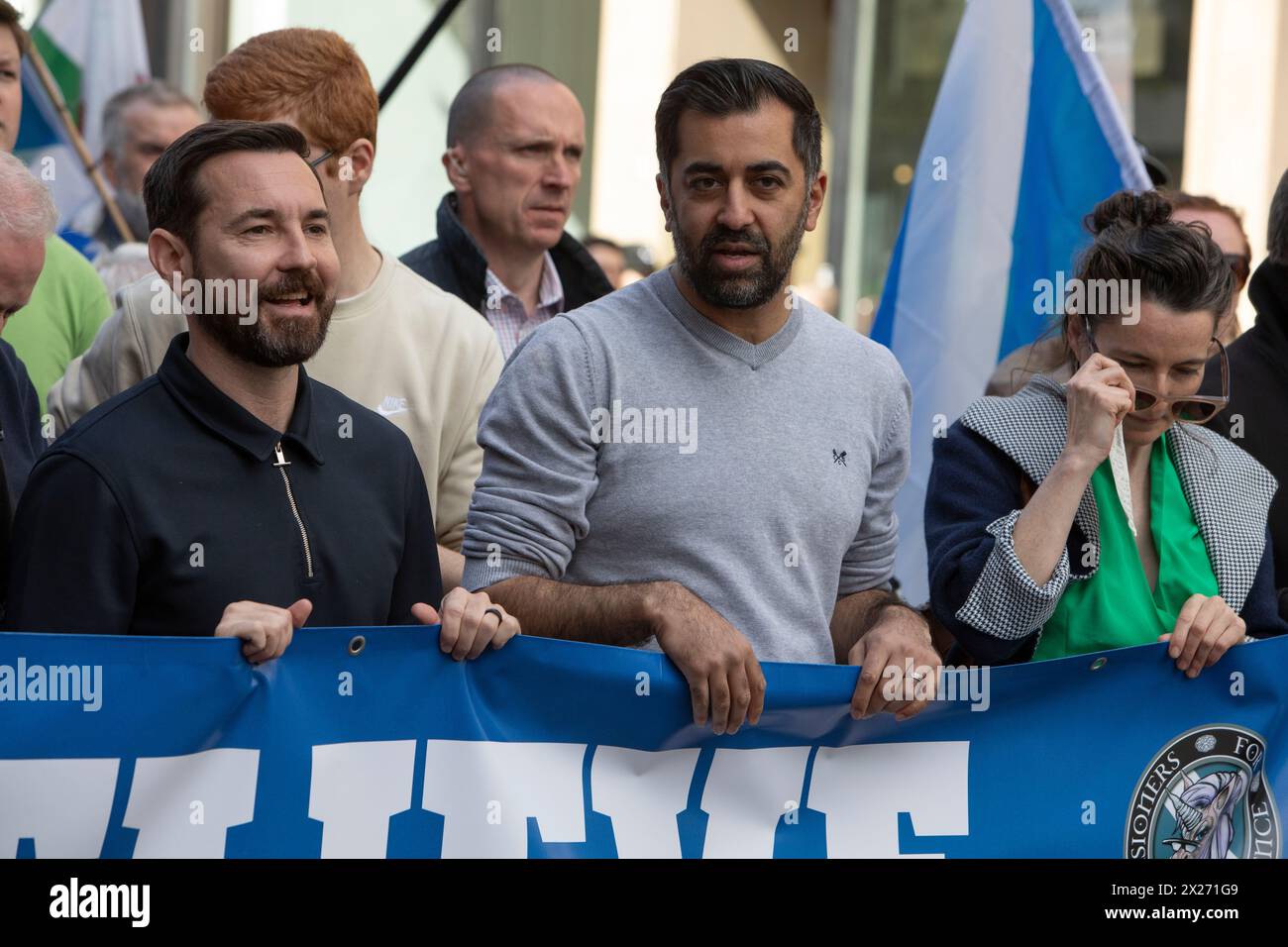 Glasgow, Écosse, 20 avril 2024. Rassemblement pro-indépendance de l'Écosse, en présence du premier ministre Humza Yousaf, du Parti national écossais, et de l'acteur Martin Compston, à Glasgow, en Écosse, le 20 avril 2024. Crédit photo : Jeremy Sutton-Hibbert/ Alamy Live News. Banque D'Images