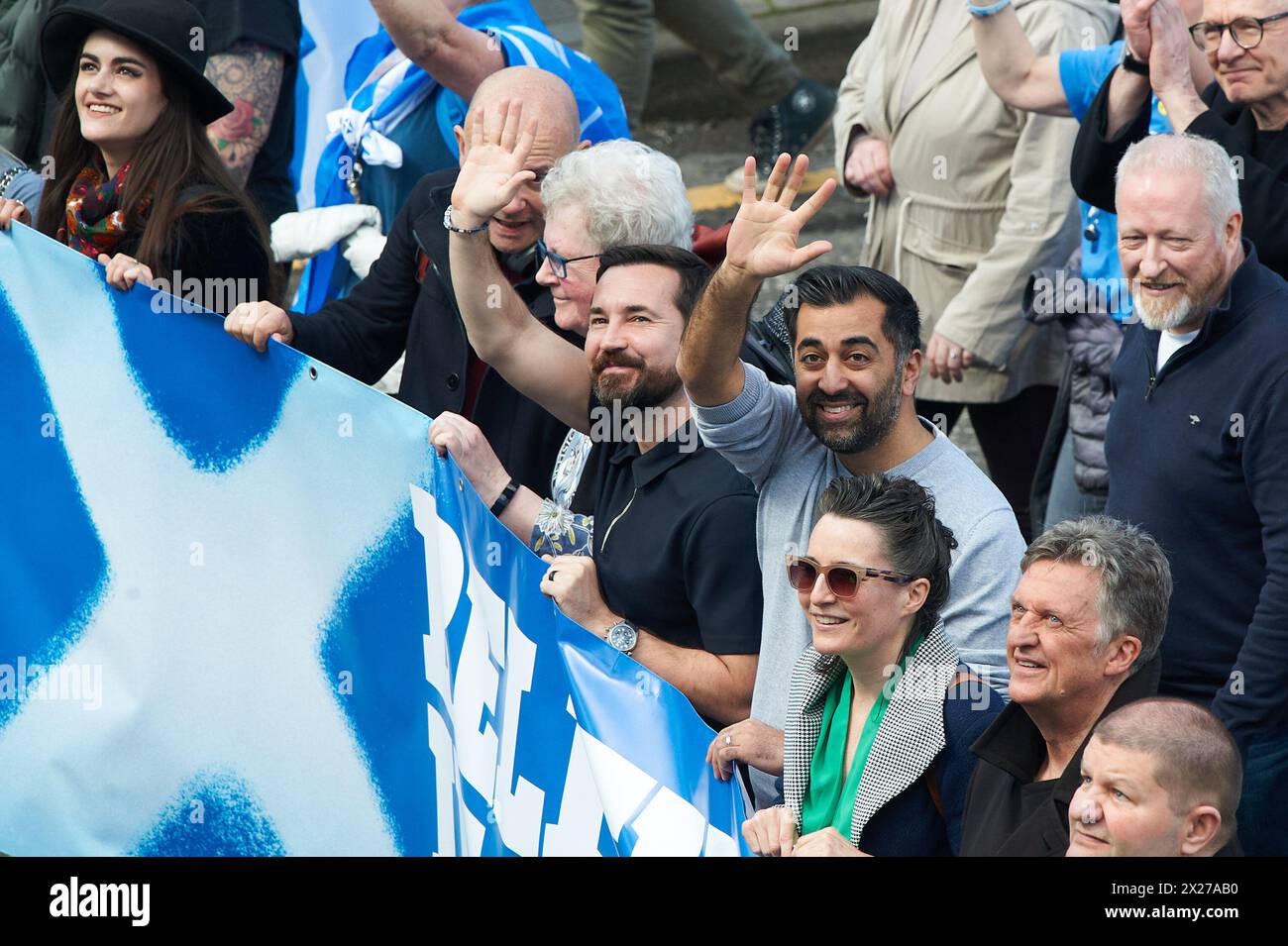 Glasgow Écosse, Royaume-Uni 20 avril 2024. March and Rally for a Independent Scotland passe par la ville jusqu'à George Square avec des conférenciers dont le premier ministre écossais Humza Yousaf. crédit sst/alamy live news Banque D'Images