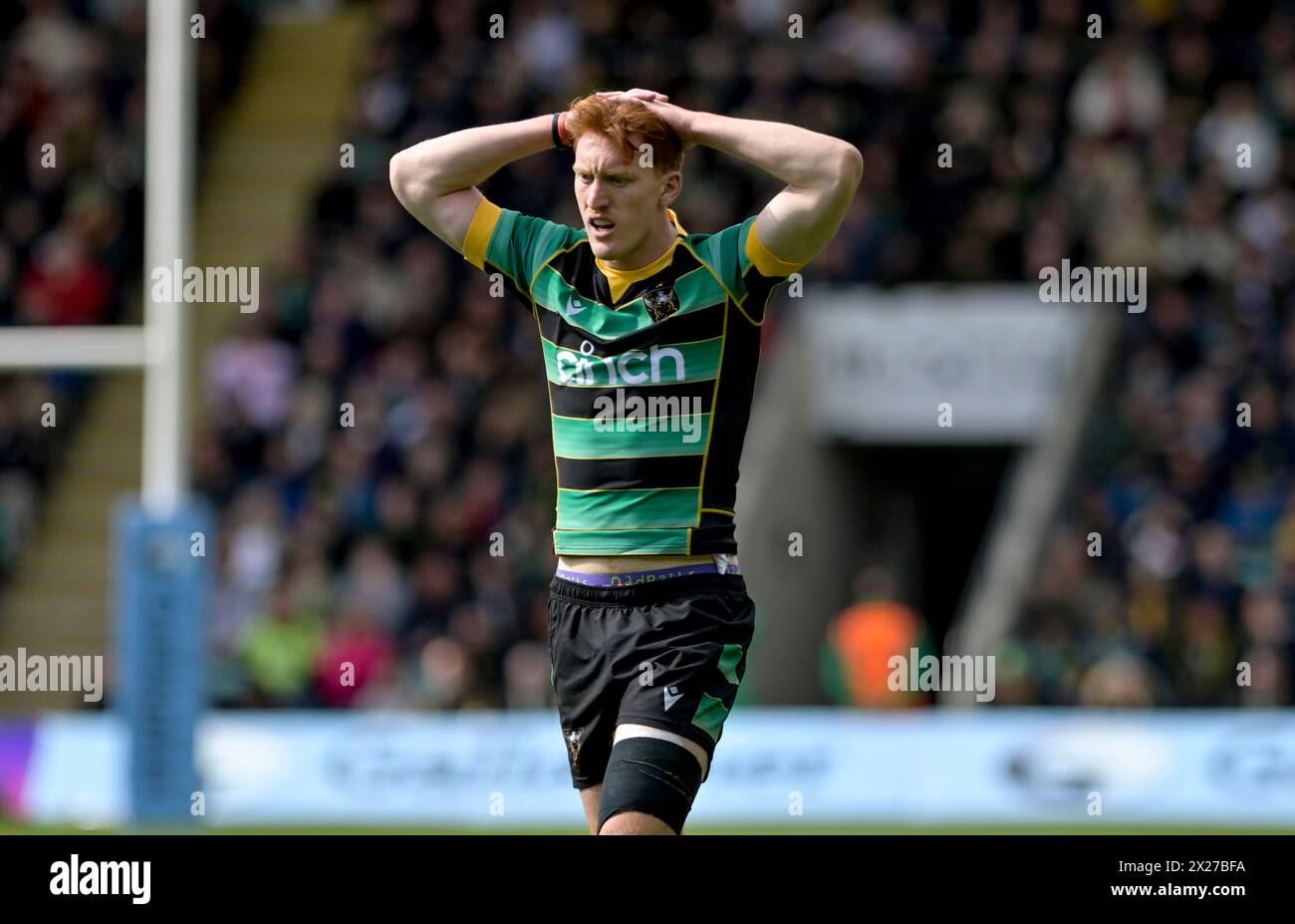 Northampton, Royaume-Uni. 20 avril 2024. George Hendy des Northampton Saints lors du match entre les Northampton Saints et les Leicester Tigers au Cinch Stadium Franklin's Gardens. Northampton crédit : PATRICK ANTHONISZ/Alamy Live News Banque D'Images