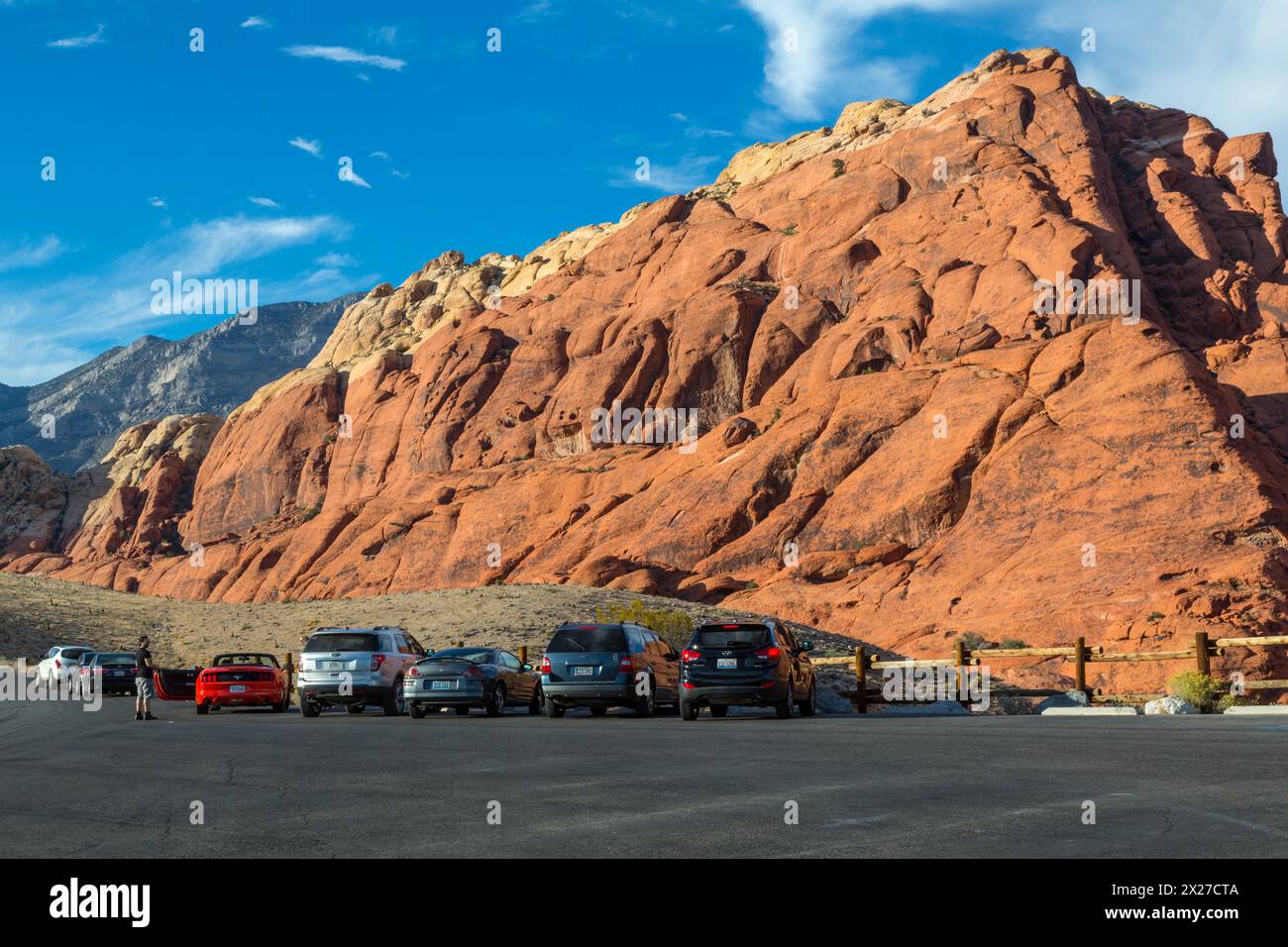 Red Rock Canyon, Nevada. Calico Hills Parking. Banque D'Images