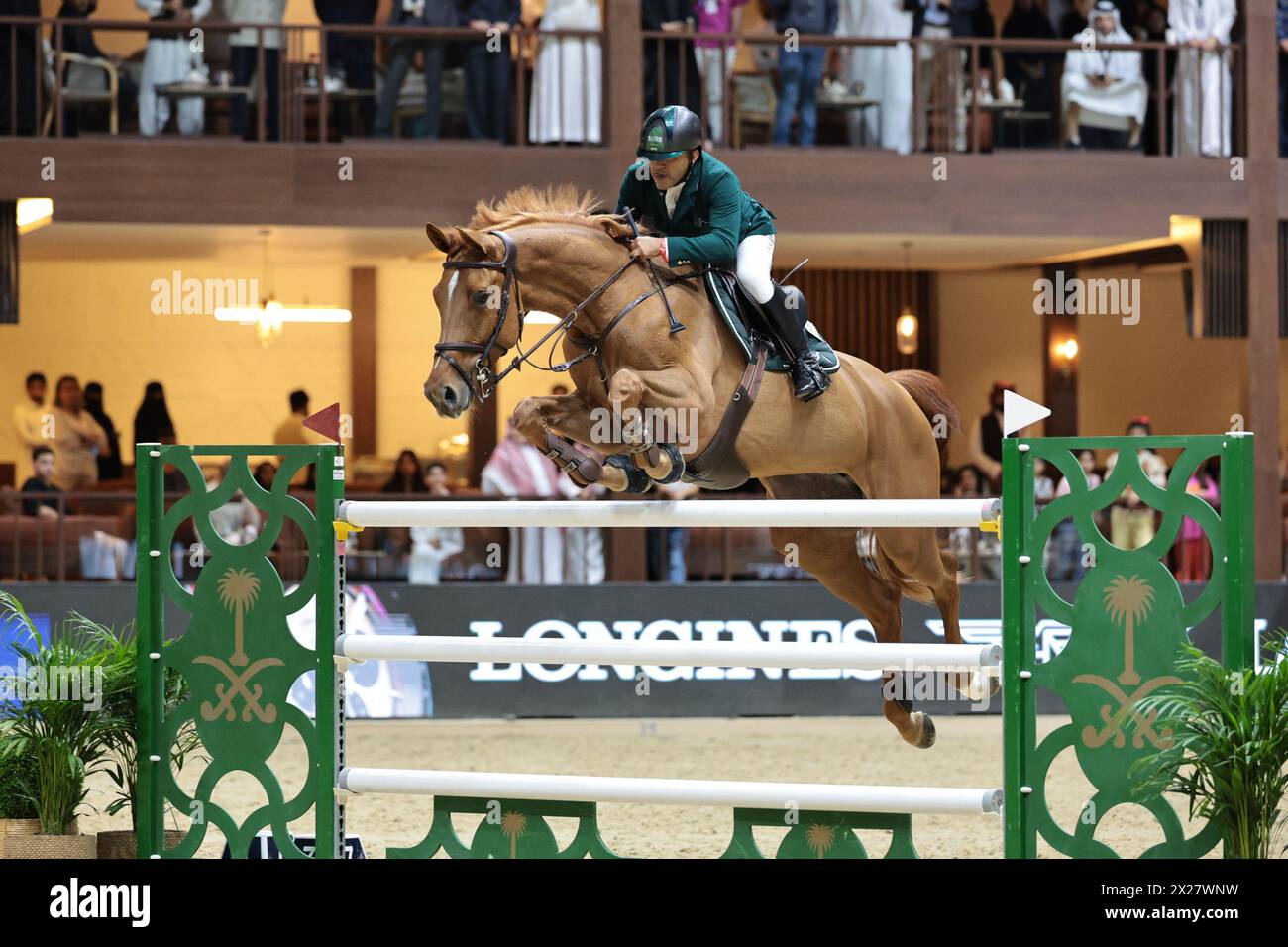 Riyad, Arabie Saoudite. 20 avril 2024. Ramzy Al Duhami d'Arabie Saoudite avec Untouchable 32 lors de la deuxième manche de la Longines FEI Jumping World Cup™ - finale III à la FEI World Cup™ finale Riyad le 20 avril 2024, Riyad International Convention and Exhibition Center, Royaume d'Arabie Saoudite (photo de Maxime David - MXIMD Pictures) crédit : MXIMD Pictures/Alamy Live News Banque D'Images