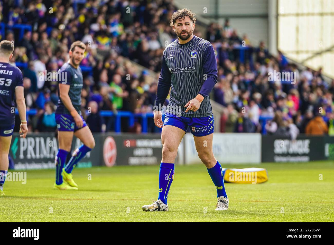 Warrington, Cheshire, Royaume-Uni. 20 avril 2024. Super League Rugby : Warrington Wolves vs Leigh Leopards au stade Halliwell Jones. Échauffement avant match Toby King. Crédit James Giblin/Alamy Live News. Banque D'Images