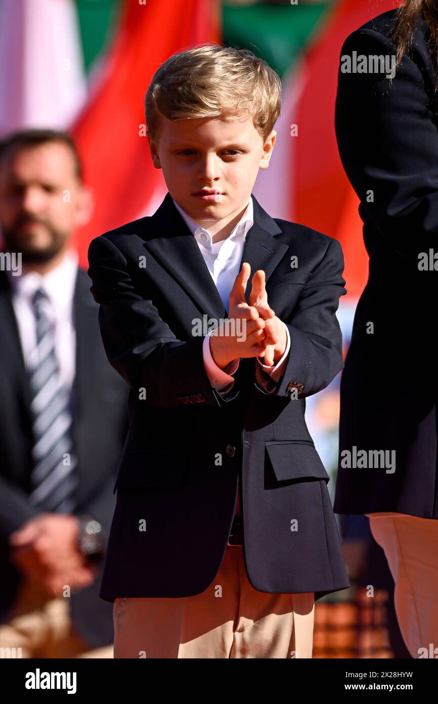 Paris, France. 14 avril 2024. Fils d'Albert II Grimaldi Prince de Monaco Jacques lors de la finale Rolex Monte-Carlo ATP Masters 1000 tennis le 14 avril 2024 au Monte Carlo Country Club de Roquebrune Cap Martin, France près de Monaco. Crédit : Victor Joly/Alamy Live News Banque D'Images