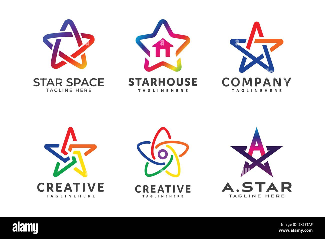 Collection de logo Star Space avec différentes formes et couleurs Illustration de Vecteur