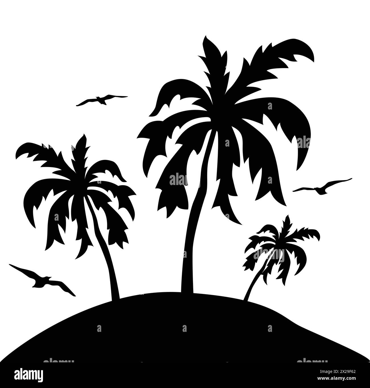 Trois arbres sur une colline Illustration de Vecteur