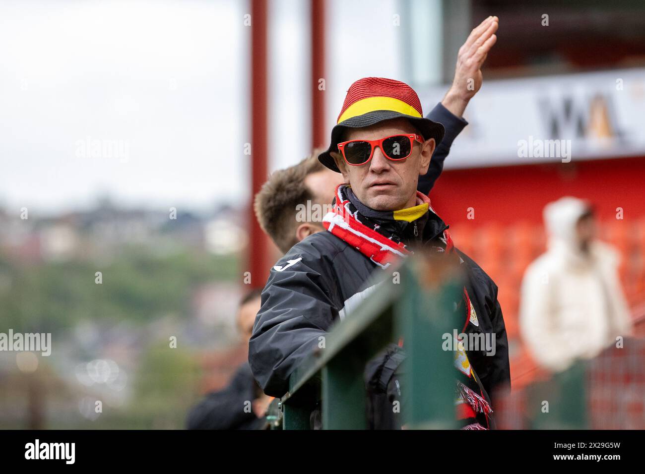 Liège, Belgique. 20 avril 2024. Supporters Standard photographié lors d'un match de football féminin entre Standard Femina de Liege et OHL le 5ème jour de match dans les play offs de la saison 2023 - 2024 dans la Super League belge Lotto Womens, le samedi 20 avril 2024 à Liège, BELGIQUE . Crédit : Sportpix/Alamy Live News Banque D'Images