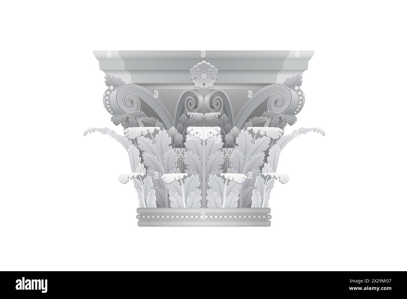 Colonne grecque 3D, décoration de pilier d'ordre corinthien réaliste de feuilles d'acanthus stylisées illustration vectorielle Illustration de Vecteur