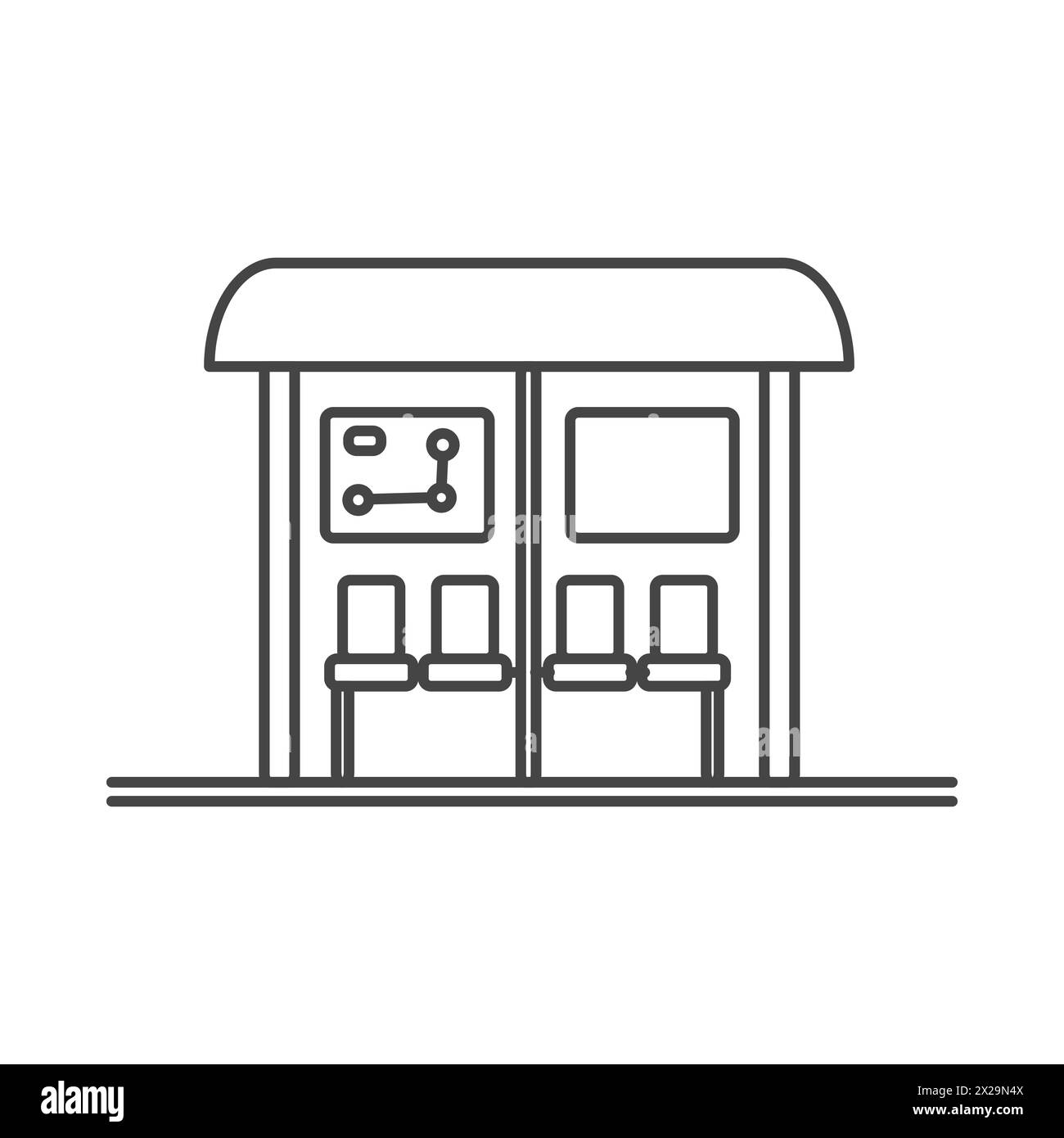 Arrêt de bus de la ville sur le trottoir pour le stationnement des transports en commun en commun, illustration vectorielle d'icône de ligne Illustration de Vecteur