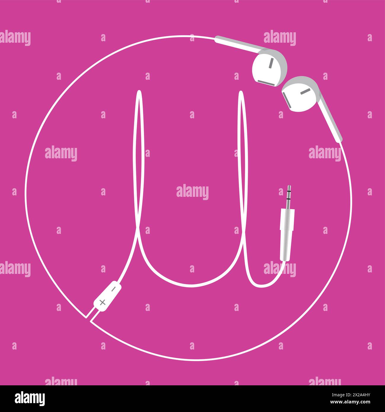 La boucle continue d'un fil d'écouteur forme la lettre U et un cercle environnant, flottant harmonieusement sur un fond rose Illustration de Vecteur