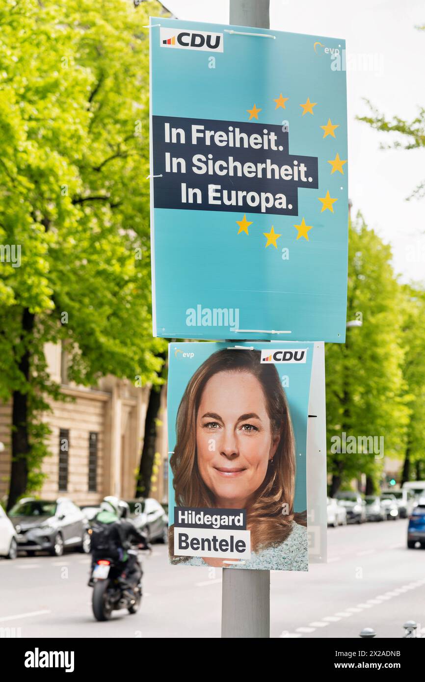 2024-04-21, Berlin, Europawahl, vom 6. bis 9. Juni 2024 wählen die Bürgerinnen und Bürger der Europäischen Union eu zum zehnten mal das Europäische Parlament. Dans Deutschland wird am Sonntag, 9. Juni 2024 gewählt.Ein Plakat der Partei CDU Hildegard Bentele *** 2024 04 21,Berlin,élections européennes,du 6 au 9 juin 2024, les citoyens de l'Union européenne éliront le Parlement européen pour la dixième fois en Allemagne, les élections auront lieu le dimanche 9 juin, 2024 Une affiche du parti CDU Hildegard Bentele Banque D'Images