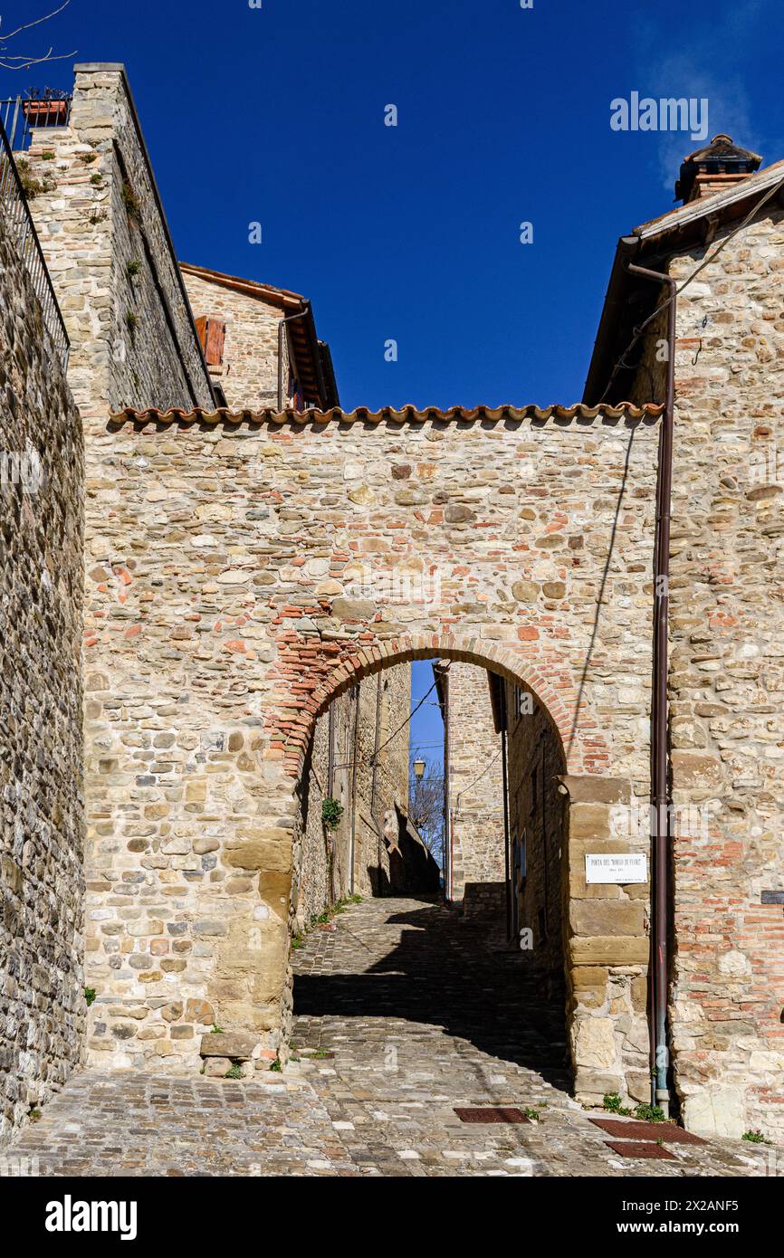 Aperçu du vieux centre-ville de Macerata Feltria, petite ville de la province de Pesaro-Urbino en Italie centrale Banque D'Images
