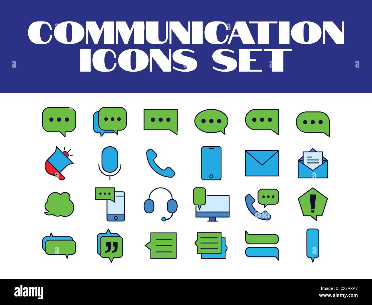 Icônes de message de communication couleur définir icônes de texte vectoriel définir Illustration de Vecteur