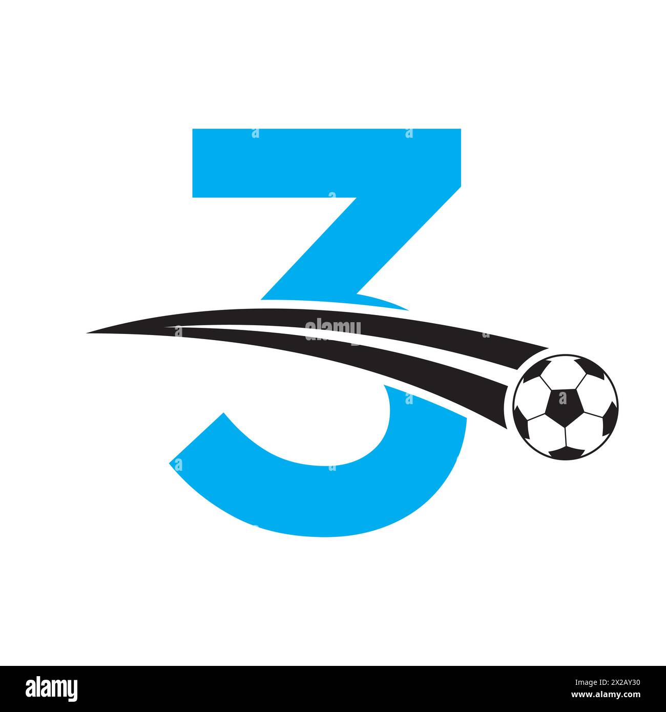 Logo Football sur la lettre 3 concept avec symbole Football en mouvement. Panneau de football Illustration de Vecteur