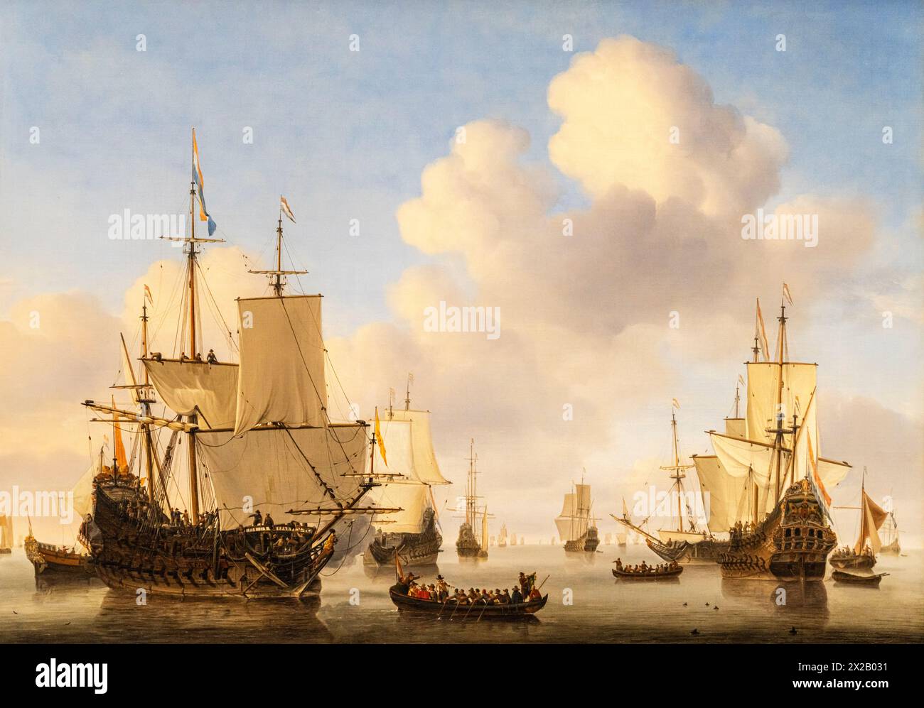 Navires hollandais dans une mer calme, Willem van de Velde II, 1665, Amsterdam, pays-Bas Banque D'Images